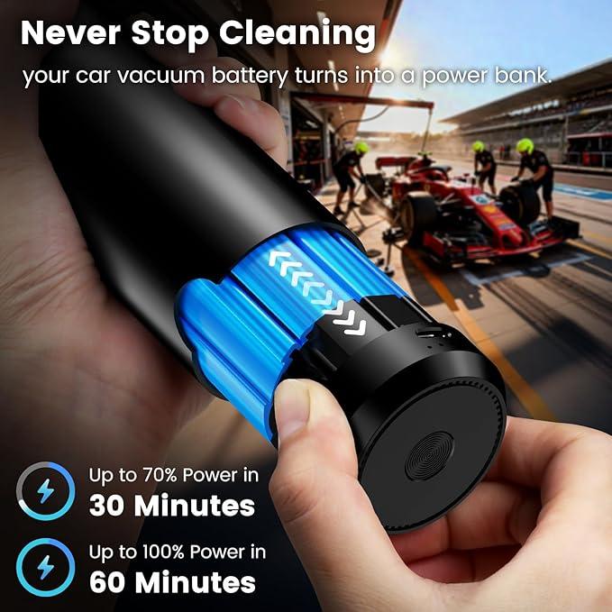 Car Vacuum Portable Cordless with Removable Battery as 35W Power Bank, 6-in-1 Handheld Vacuum Blower Set,18000PA Mini Vacuum Cleaner 6000mAH with Brushless Motor for Car Home - 2 Batteries - NeatNest