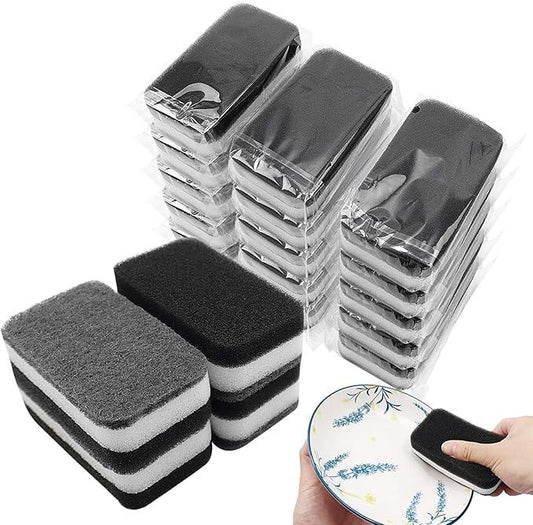 Kitchen Dishwashing Sponge Individually Wrapped Sponges, Bulk Non Scratch Scouring Pad Odor-Free Dish Sponges for Washing Dishes Wipes for Household Cleaning Dishes Travel Apartments (Black- 600 Pack) - NeatNest