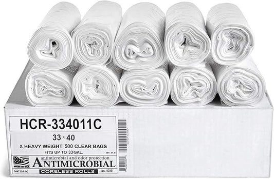 Aluf Plastics High Density Trash Bags, 33 Gallon, 500 Count, 11 Micron (eq), 33" x 40", Clear, for Bathroom, Office, Industrial, Commercial, Janitorial, Municipal, Recycling - NeatNest