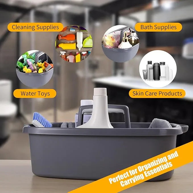 2-Pack Large Gray Cleaning Caddy for Cleaning Supplies with Handle - Portable Plastic Tote Organizer for Shower, Bathroom, Kitchen, Under Sink Storage - NeatNest