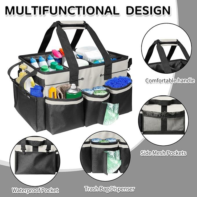 Boczif Cleaning Caddy Bag Wearable, Cleaning Caddy Supplies Organizer with Handle, Shoulder Straps & Detachable Divide, Cleaning Tool Organizers Tote Bag for Cleaners & Housekeepers (White) - NeatNest