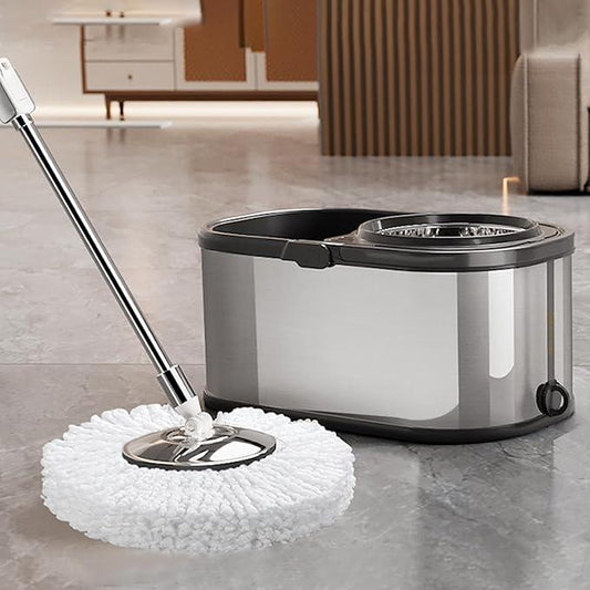 Spin Mop and Bucket with Wringer Set for Home,360° Mop and Bucket with Separate Clean and Dirty Water,Wet Dust Mop for Floor Cleaning with Extra Refills (Silver with 6 Pads) - NeatNest
