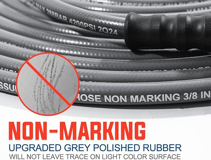YAMATIC 3/8" Pressure Washer Hose 100FT with Stainless Steel Swivel 3/8" Quick Connect, 4200 PSI Non Marking Rubber Wear Resistant Steel Braided Industry Grade for Hot/Cold Water Gas Power Washer - NeatNest