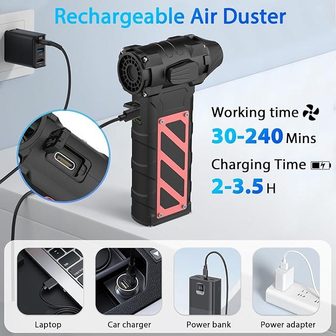 Electric Air Duster-Compressed Air Duster,60mph Wind Stepless Speed Canned Air for PC/Compute/Electronics/Home&Car Cleaning, 150000RPM Air Blower to Spray Air Can Dust Off Keyboard Cleaner (Black) - NeatNest