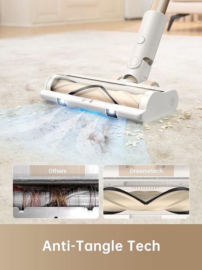 DREAME Cordless Stick Vacuum Cleaner for Home, Powerful 120AW Suction with Anti-Tangle Brush, LED Headlights, Five-Layer Filtration, Up to 60 Mins, Handheld Vacuum Deep Clean Hair, Hard Floor, Carpet - NeatNest