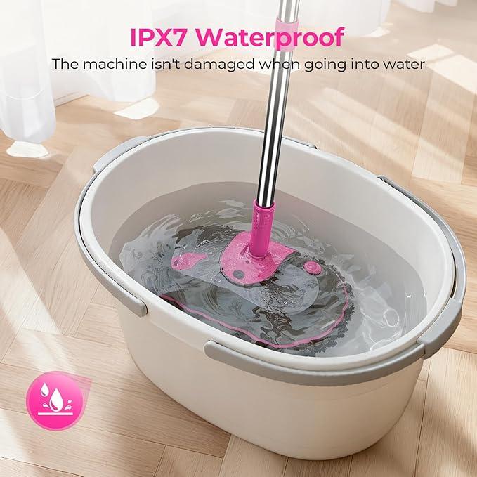 ScrubWiz Electric Spin Mop with Water Sprayer, Cordless Self-Propelled Floor Cleaner for Hardwood & Tile, Quiet Cleaning, Adjustable Handle, 2500mAh Long-Lasting Battery, 300ml Tank, Pink - NeatNest