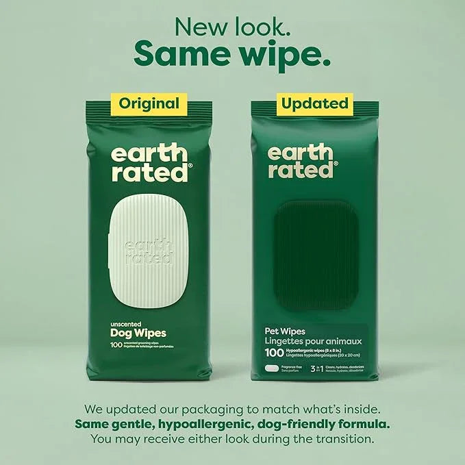 Earth Rated Pet Wipes for Dogs and Cats, Hypoallergenic, Cleaning and Hydrating, for Grooming Paws, Body and Butt, Unscented, 100 Count - NeatNest