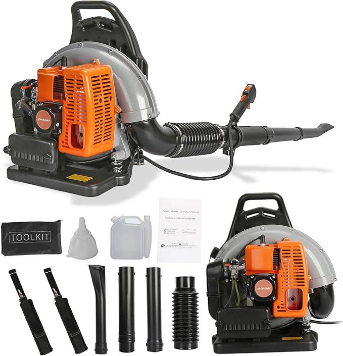 63CC 3HP 2 Stroke Backpack Gas Powered Leaf Blower, High Strength Snow Blower, Grass Lawn Blower Air Cooling Gasoline Backpack Grass Blower with Single-Cylinder Air-Cooled for Gutter,Garden,Yard Ora - NeatNest