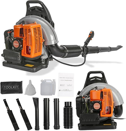 63CC 3HP 2 Stroke Backpack Gas Powered Leaf Blower, High Strength Snow Blower, Grass Lawn Blower Air Cooling Gasoline Backpack Grass Blower with Single-Cylinder Air-Cooled for Gutter,Garden,Yard Ora - NeatNest