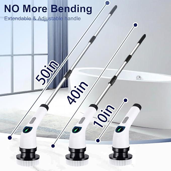 Electric Spin Scrubber for Cleaning - Shower Scrubber with Long Handle and 7 Replaceable Heads - 2 Speed Cordless Shower Brush for Cleaning with Long Battery Life, White - NeatNest