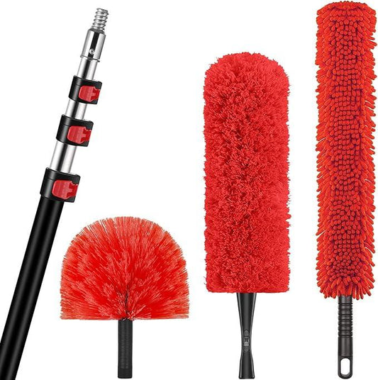30 Foot High Reach Dusting Kit with 6-24 Foot Extension Pole // High Ceiling and Cobweb Duster with Telescopic Pole // Microfiber and Outdoor & Indoor Extendable Duster Cleaning Kit - NeatNest