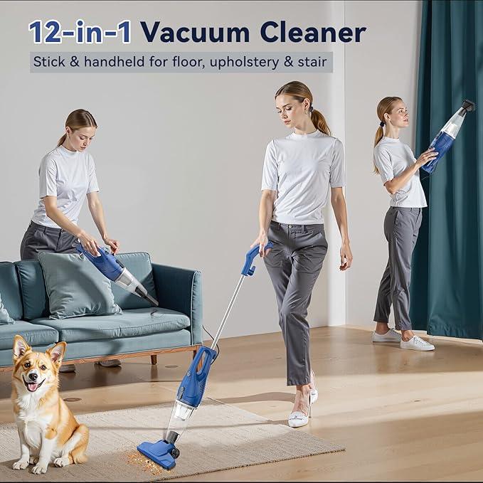 Corded Vacuum Cleaner, 12-in-1 Vacuum Cleaners for Home 15Kpa Power Suction Lightweight Stick Vacuum with Washable HEPA Filter Converts to a Handheld Vacuum for Home, Pet Hair, Carpet, Hard Floors - NeatNest