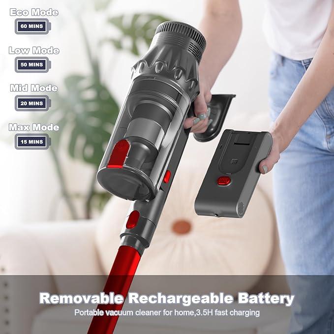 Vacuum Cleaners for Home - Cordless Stick Vacuum Cleaner, Lightweight High Power Vac for Pet Hair Carpet Hardwood Floor, Handheld Portable Wireless Rechargeable Battery Household Vac,Red - NeatNest
