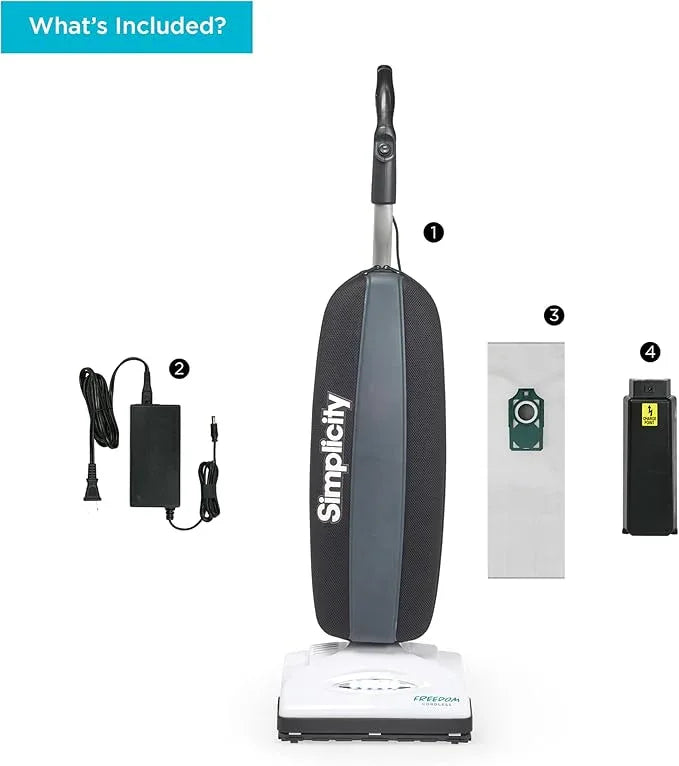 Simplicity Freedom Cordless Bag Vacuum Cleaner, Portable Vacuum for Carpet and Hard Floors, Brushroll Auto Adjusts to Floor Height, Light Weight Vacuum Cleaner for Home, Certified HEPA Bag, S10CV.10 - NeatNest