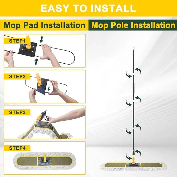 24" Commercial Dust Mops for Floor Cleaning with 2 Replacement Mop Pads, Heavy Duty Large Dust Mop for Hardwood Floors, Industrial Wet Dry Floor Duster for Office Garage Warehouse Factory Mall - NeatNest