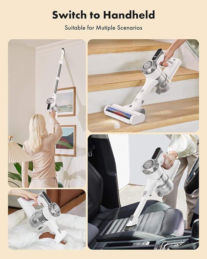 Trucozie Cordless Vacuum Cleaner, 8-in-1 Lightweight Stick Vacuum with 45mins Runtime, Powerful Suction, Vacuum Cleaners for Home, Hardwood Floors, Carpet, Pet Hair, White - NeatNest