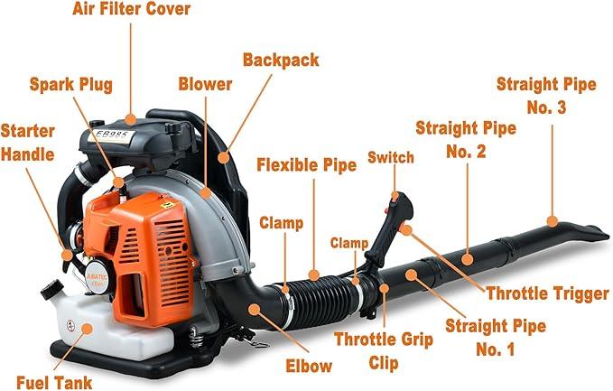 65CC Backpack Gas Powered Leaf Blower 884 CFM 3.8 HP 2-Cycle Grass Lawn Blower Air Cooling, Low Vibration and Ergonomic Design for Outdoor Gard Yard Cleaning and Snow Removal - NeatNest