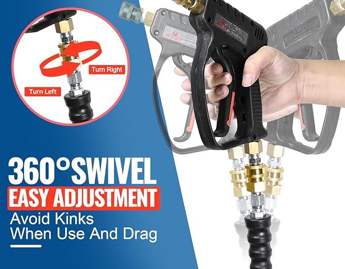 YAMATIC Non Marking 3/8" 4200PSI Pressure Washer Whip Hose 8ft with Swivel Quick Connect Jumper Hose for Hot/Cold Water Steel Wire Braided Rubber Jacket - NeatNest