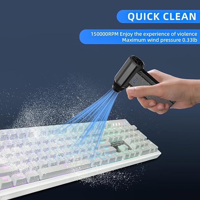 Cordless Compressed Air Duster, 150000RPM Super Power Electric Air Duster, 3-Gear Adjustable Mini Air Blower for Computer, Keyboard, Outdoor, House and Car Cleaning - NeatNest