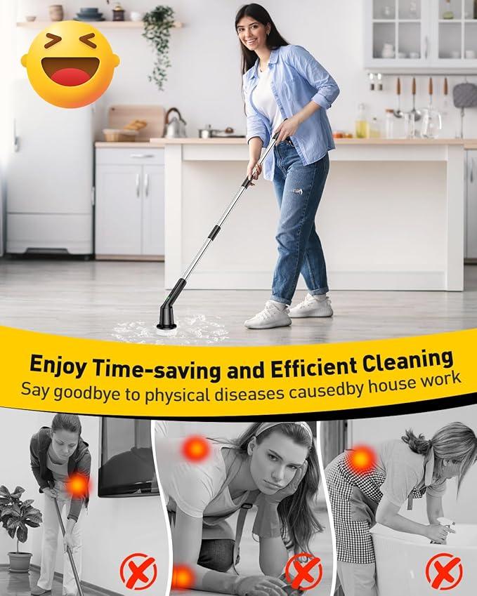 Electric Spin Scrubber for Cleaning Bathroom, Shower Scrubber Cordless Cleaning Brush with IPX7 Waterproof & 2 Speed, 3 Brush Heads, Bathroom Cleaning Supplies for Toilet Shower Tub Black - NeatNest