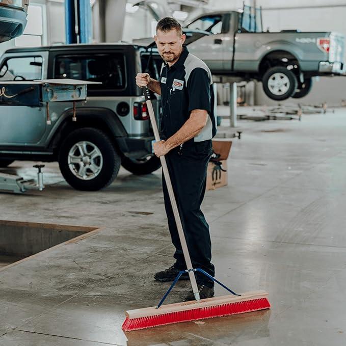 24" Everyday Sweep Indoor/Outdoor Push Broom with 60" Handle. Ideal for Garages & Shops. Durable American Made Steel Brackets-All Stainless Steel Hardware. No Plastic. 100% Made in The USA. - NeatNest