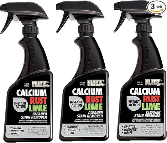 Flitz Calcium, Rust, & Lime Remover - 16oz Bottle of USA-Made Limescale Remover for Toilets, Showers, and More - Powerful Spray that Instantly Eliminates Tarnish, Grease, and Other Grime (3 Pack) - NeatNest