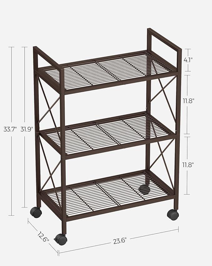 SONGMICS 3-Tier Metal Storage Rack with Wheels, Mesh Shelving Unit with X Side Frames, 23.6-Inch Width, for Entryway, Kitchen, Living Room, Bathroom, Industrial Style, Metallic Bronze UBSC163A01 - NeatNest