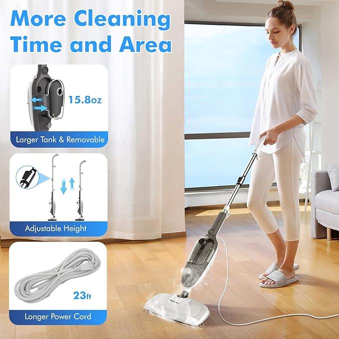Steam Mop - All-in-one Powerful Handheld Steam Cleaner Detachable Floor Steamer with 11 Accessories, MultiPurpose Steamer for Hardwood Floors, Clothes,Windows,Tiles,Carpet, Whole Home Use,Grey - NeatNest