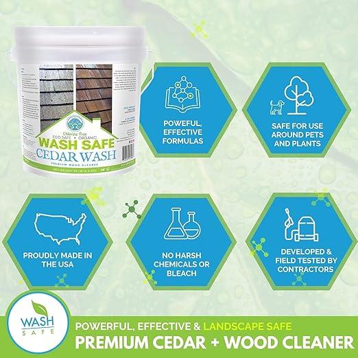 Wash Safe™ CEDAR WASH | Eco-Safe and Organic Wood Cleaner | Clear, Bleach-Free Powder Concentrate | Clean Cedar Shakes, Shingles, Clapboard, Decks, Beams and Wood Surfaces, 3LB. - NeatNest