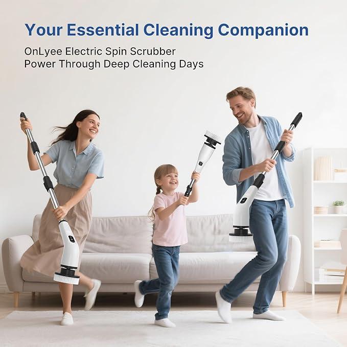 8 in 1 Electric Spin Scrubber for Cleaning Bathroom, 3000mAh Power Scrubber Cordless Cleaner with Long Handle, 3 Speeds Bathtub House Clean Brush Deep Cleaning for Tile, Shower, Wall, Floor - NeatNest