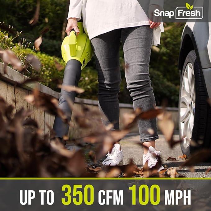 SnapFresh Leaf Blower Cordless - 350 CFM Electric Leaf Blower with 4.0Ah Battery & Fast Charger - Lightweight & 2-Speed - 20V Battery Powered Leaf Blowers for Lawn Care/Yard/Garden/Patio - NeatNest