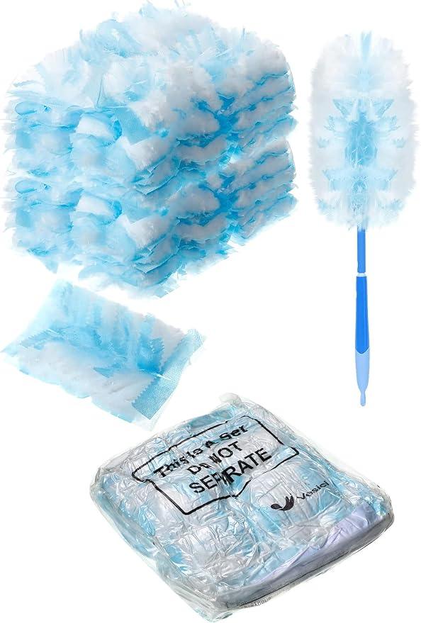 Vesici 100 Pcs Duster Refills Compatible with Swiffer Dusters Bulk Disposable Replacement Thickened with 1 Handle Heavy Duty for Cleaning, Office (Blue) - NeatNest