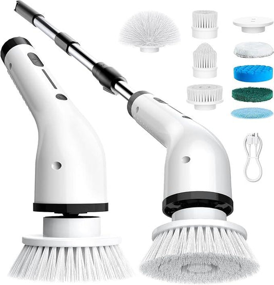 Electric Spin Scrubber for Cleaning, Cordless IPX5 Waterproof Bathroom Shower Scrubber Brushes with 9 Head, 1.5H Power Dual Speed Cleaner with Extendable Handles for Bathtub Floor Kitchen Wall - NeatNest
