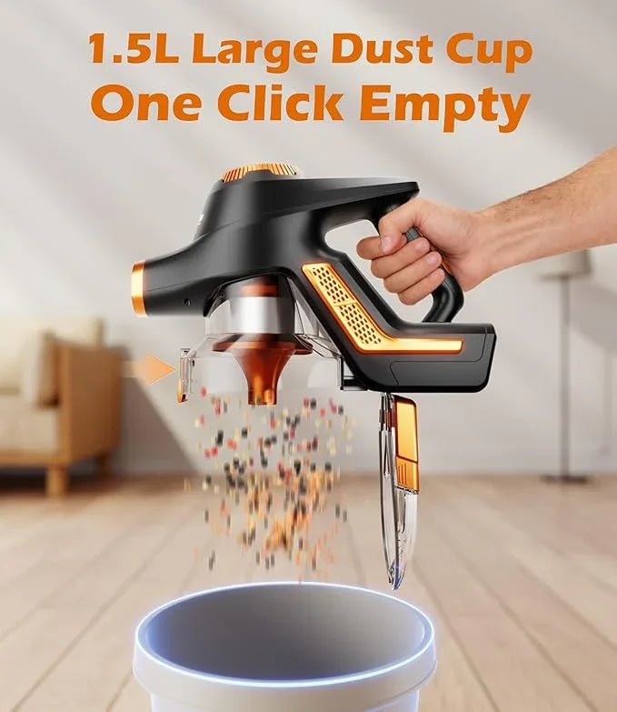 Cordless Vacuum Cleaner for Home, 45Kpa Stick Vacuum, Max 80mins Runtime, 1.5L Dust Cup, Rechargeable Lightweight Handheld Vacuum for Carpet/Hardwood Floor/Pet Hair/Car (Sunset Orange) - NeatNest