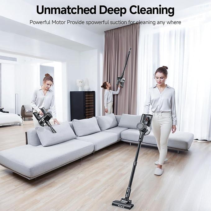 Cordless Vacuum Cleaner, 35Kpa Vacuum Cleaner for Home, 45Mins Stick Vacuum with LED Display, Anti-Tangle & Wall Mount Charging, 6 in 1 Lightweight Vacuum for Hard Floors, Carpet, Pet Hair (black) - NeatNest