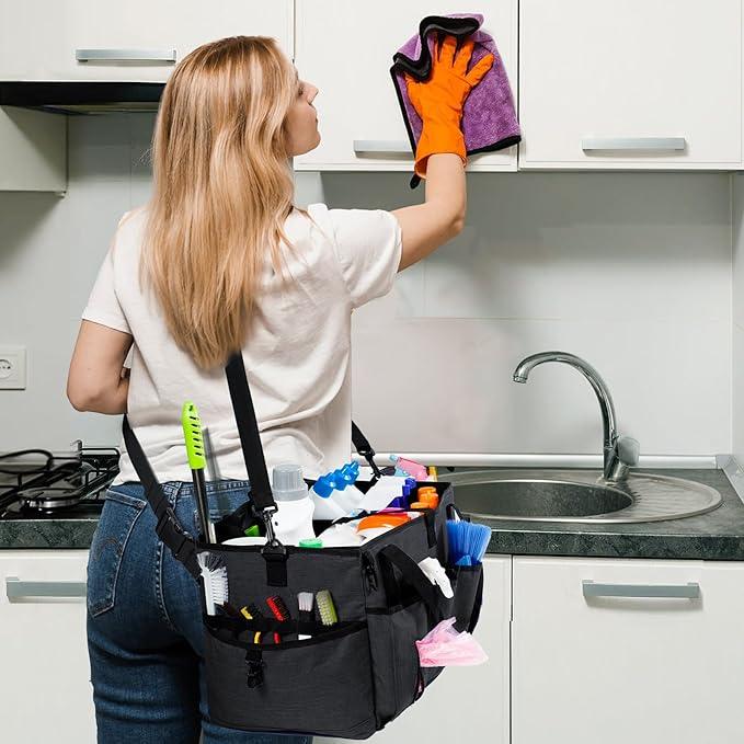 XL Professional Cleaning Caddy for Cleaning Suppliers, 17" Wearable Cleaing Bag for Housekeepers, Cleaning Organizer, Detailing Bag - NeatNest