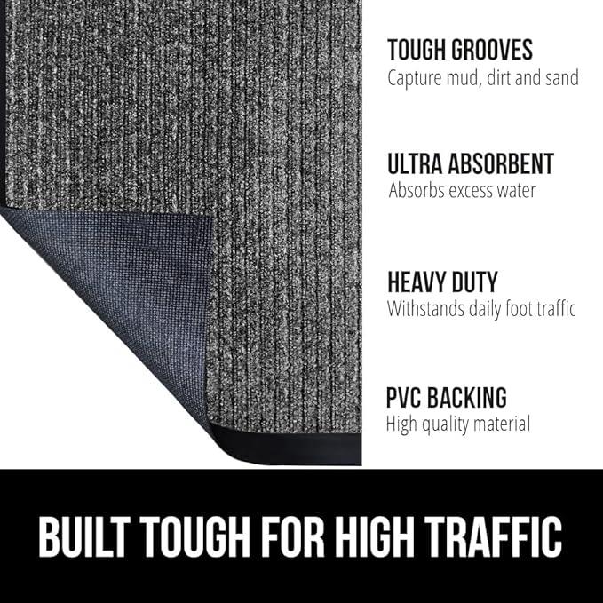 GORILLA GRIP Waterproof Traffic Guard Door Mat, 60x36, Heavy Duty Entryway Mats, Strong Rubber Back Commercial Utility Rugs for Office Hallway, Garage Floor and Home, Low Profile Carpet, Light Gray - NeatNest
