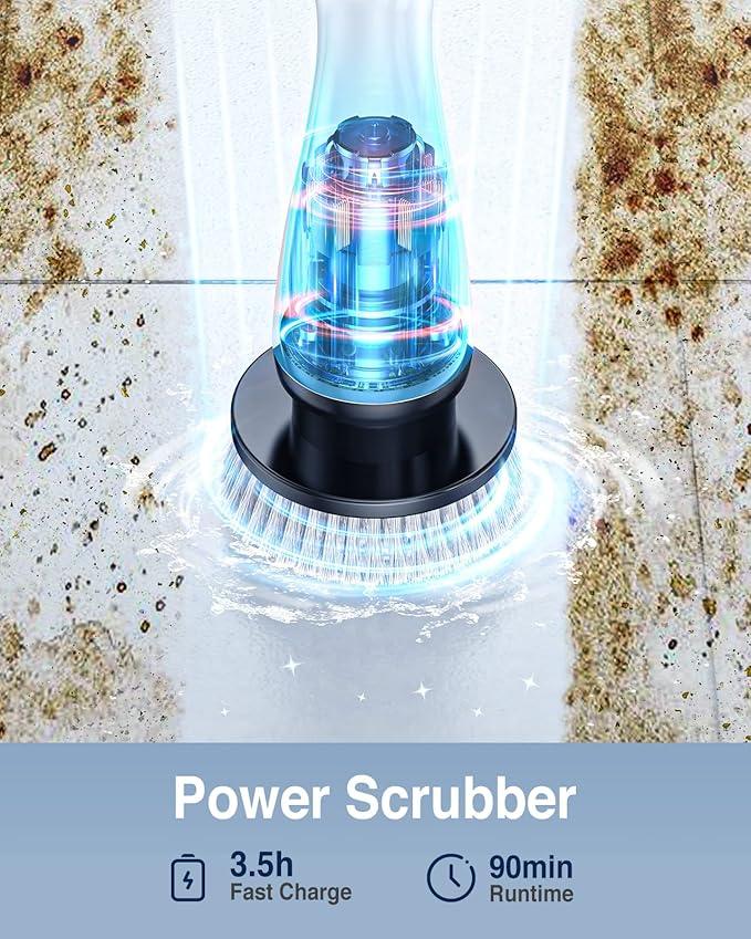 LABIGO Electric Spin Scrubber LA1 Pro, Cordless Spin Scrubber with 4 Replaceable Brush Heads and Adjustable Size Extension Handle Power Full Cleaning Brush for Bathroom Floor, Light Black - NeatNest