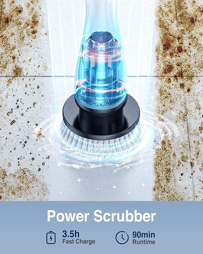 LABIGO Electric Spin Scrubber LA1 Pro, Cordless Spin Scrubber with 4 Replaceable Brush Heads and Adjustable Size Extension Handle Power Full Cleaning Brush for Bathroom Floor, Light Black - NeatNest
