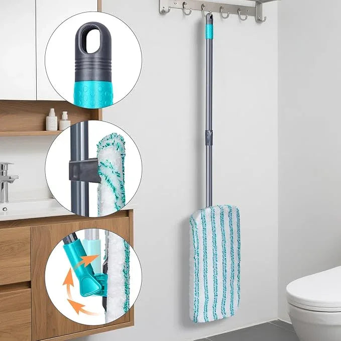MASTERTOP Microfiber Flat Mop, Extra Large Surface Dust Mop with 5 Wet & Dry Reusable Pads, Hardwood Mops with Telescopic Handle for Laminate, Tile, Vinyl Floor Cleaning, 1 Cleaning Scraper - NeatNest