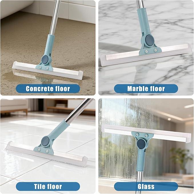 Flat Mop and Bucket Set with Floor Squeegee, Heavy Duty Scrub Brush, 2 Washable Reusable Microfiber Pads, for Tile Hardwood, Wall Cleaning, Home Indoor or Outdoor Cleaning (White-Gray) - NeatNest