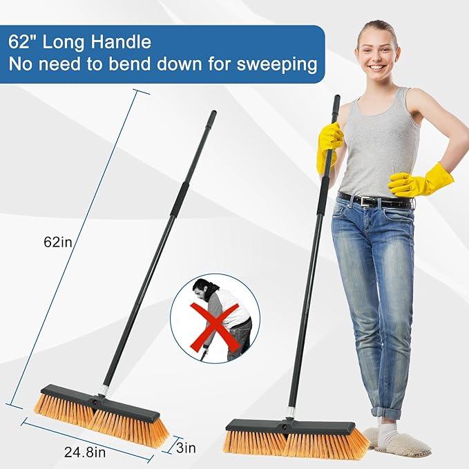 PBHEPJ 24 Inchs Push Broom Outdoor Heavy Duty, Shop Broom with 60" Long Bandle for Cleaning Outdoor or Indoor Tile, Garage, Shop, Deck, Concrete, Wood, Stone, Patio Floor - NeatNest