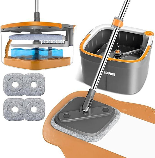 Mop and Bucket Set, Spin Mop with Separate Dirty Water System, Deep-Cleaning Mops for Floors, Versatile Mops for Walls - NeatNest