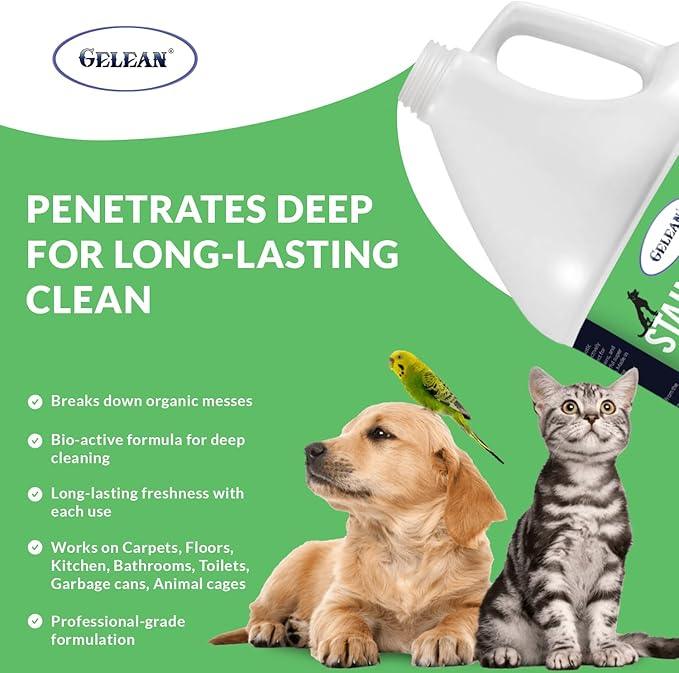 Strong Stain & Odor Eliminator - Cats & Dog Enzymatic Urine Destroyer -MADE IN USA- Fresh Scent Multi-Purpose Pet Stain Remover for Floors, Carpet, Bathrooms, Drains & Trash Deodorizer cleaner, 128oz - NeatNest