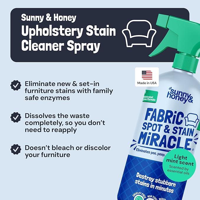 Sunny & Honey Upholstery Cleaner Spray - 32 Fl Oz, Mint - Pet & Kid Safe Stain Remover - Multi-Surface Furniture & Sofa Cleaner Spray - Fast-Drying Pet Stain Remover - NeatNest