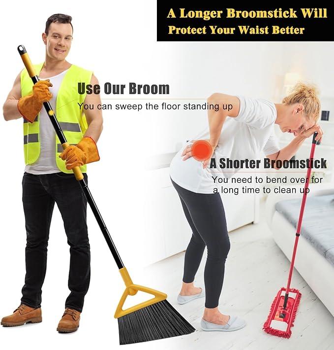 Heavy Duty Commercial Broom, Upgraded Angle Broom for Sweeping Indoor and Outdoor, Perfect Yellow Broom of Kitchen, Garage and Courtyard, Livingroom - NeatNest