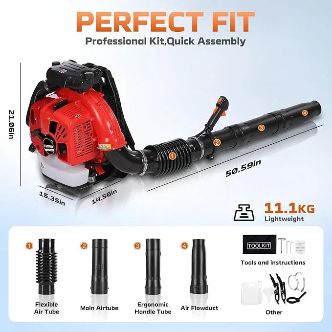 80cc Gas Backpack Leaf Blower Heavy-Duty, High-Velocity 92.2 M/S, Engine Blower Power Tool for Professional Yard Cleanup and Heavy Leaves. (WH0608) - NeatNest