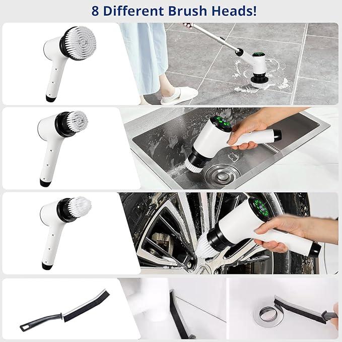 Electric Spin Scrubber for Cleaning-2 Adjustable Speeds,8 Cleaning Brushes,Cordless Cleaning Tools, Shower Scrubber with Long Handle,Power Scrubbers for Cleaning Bathroom, Tile Tub - NeatNest