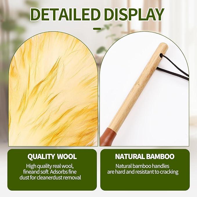 Natural Lambswool Duster 20 Inch Handheld with Wooden Handle Duster Dusting Tool for Blinds Electronics Furniture Delicate Surfaces (2Pcs) - NeatNest