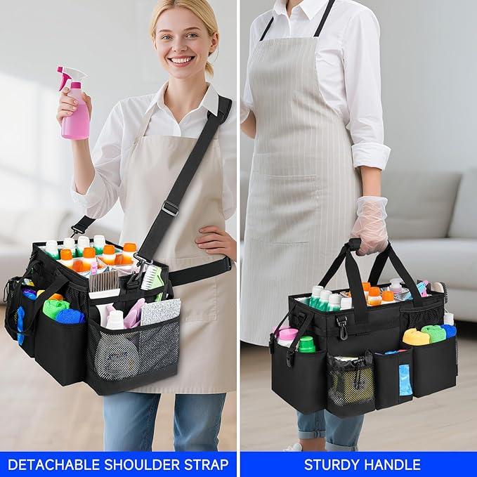 Cleaning Caddy Bag, Large Cleaning Supplies Organizer for Housekeepers, Housekeeping Caddy with Handle and Detachable Padded Cushion, Black - NeatNest
